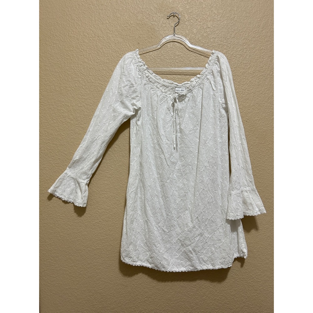 Vintage Delicate Night Gown Dress Large White Cottage Boho Renaissance Fairy